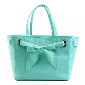 Auth ADMJ Ribbon Handbag Blue Leather